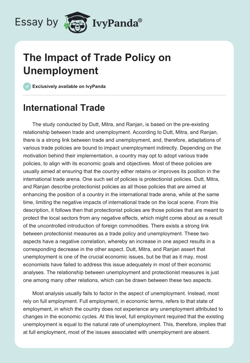 The Impact of Trade Policy on Unemployment. Page 1
