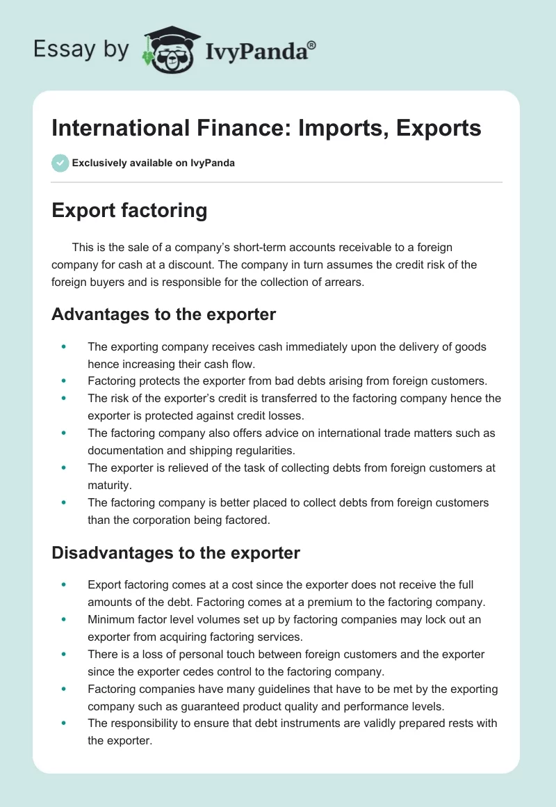 International Finance: Imports, Exports. Page 1