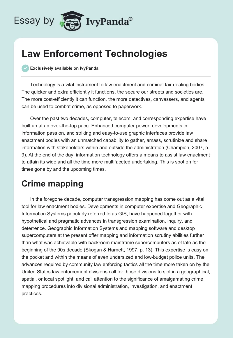 Law Enforcement Technologies. Page 1