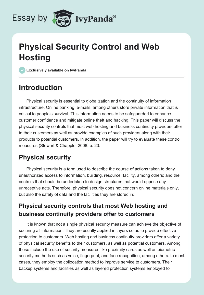 Physical Security Control and Web Hosting. Page 1