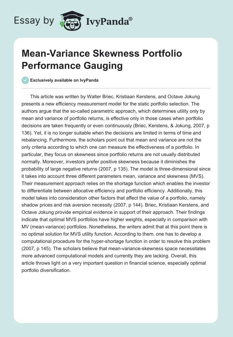 Mean-Variance Skewness Portfolio Performance Gauging. Page 1