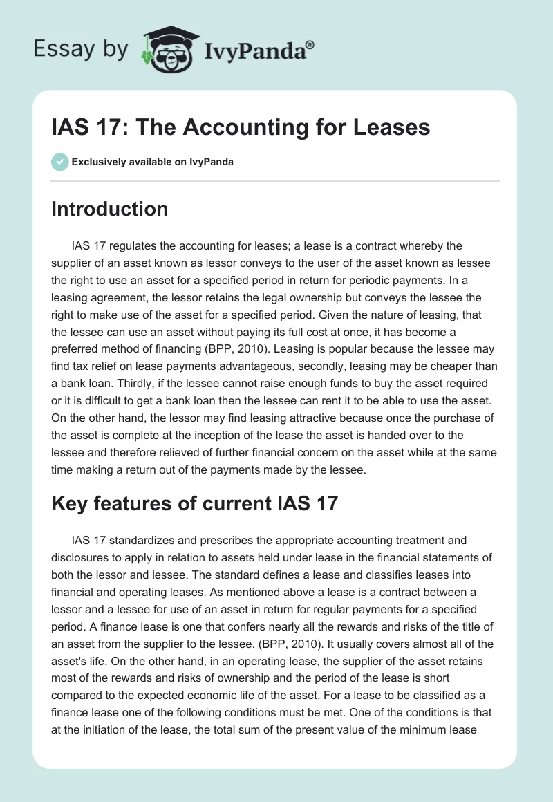 IAS 17: The Accounting for Leases. Page 1