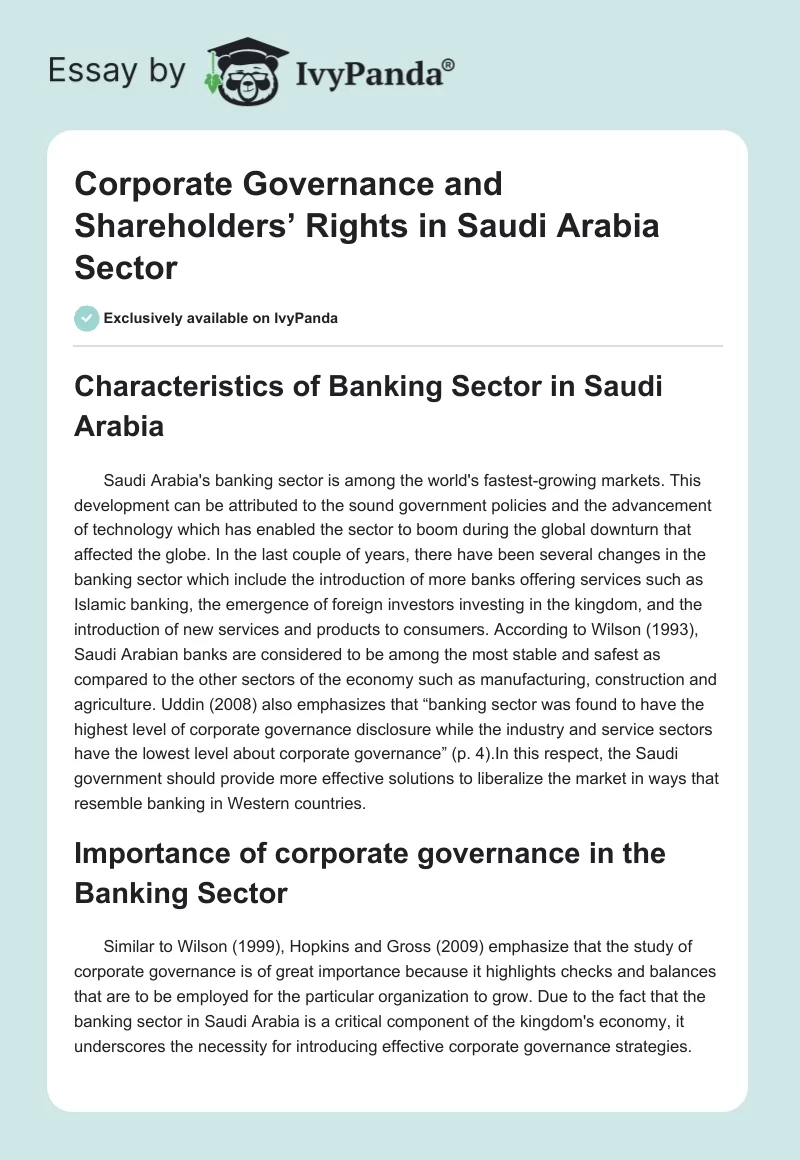 Corporate Governance and Shareholders’ Rights in Saudi Arabia Sector. Page 1