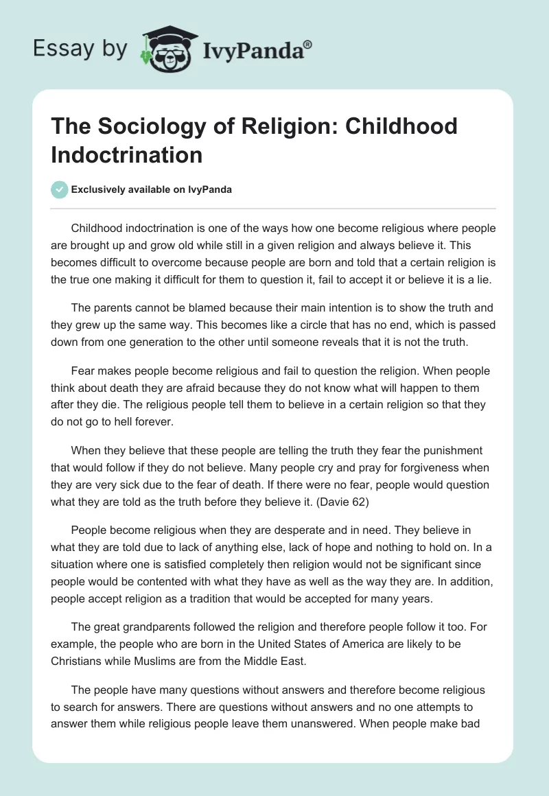 The Sociology of Religion: Childhood Indoctrination. Page 1