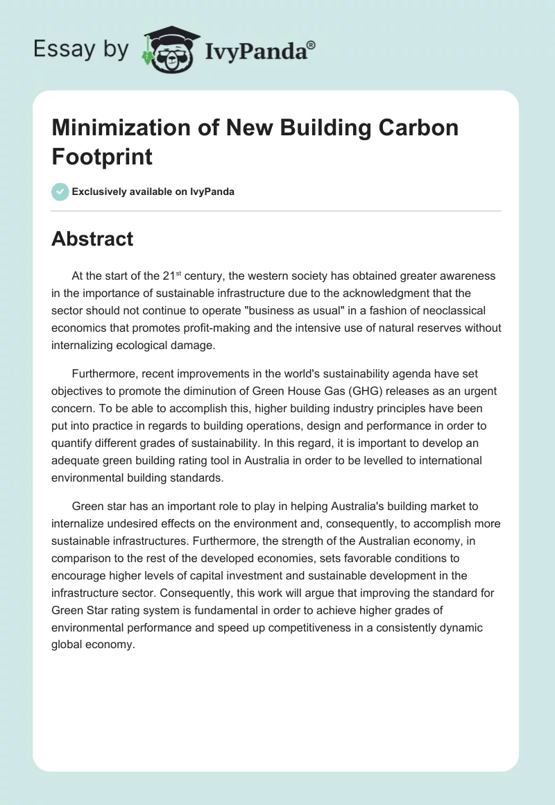 Minimization of New Building Carbon Footprint. Page 1