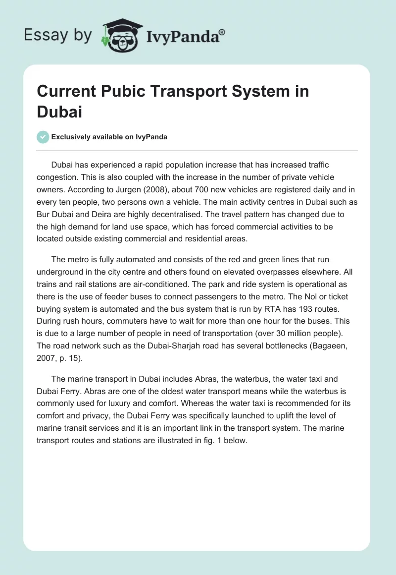 Current Pubic Transport System in Dubai. Page 1