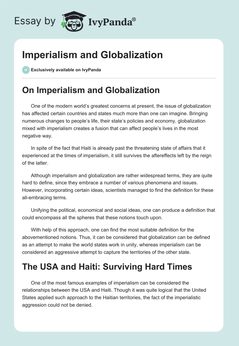 Imperialism and Globalization. Page 1