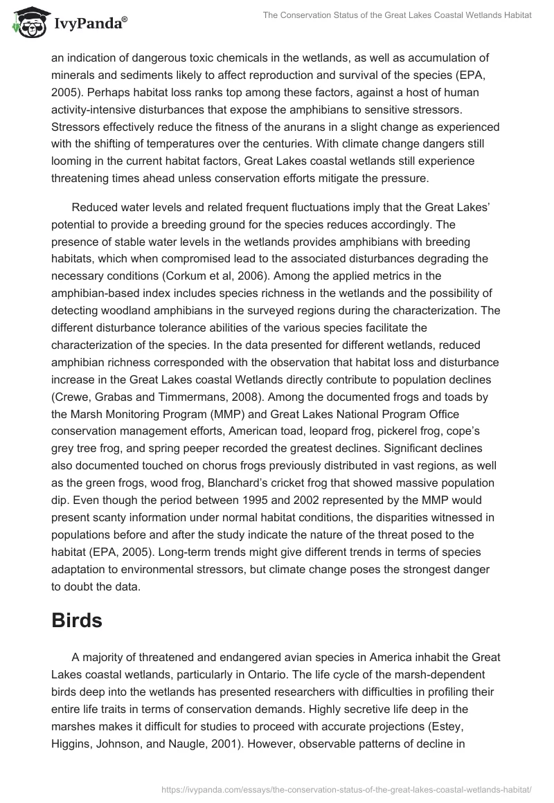 The Conservation Status of the Great Lakes Coastal Wetlands Habitat. Page 5