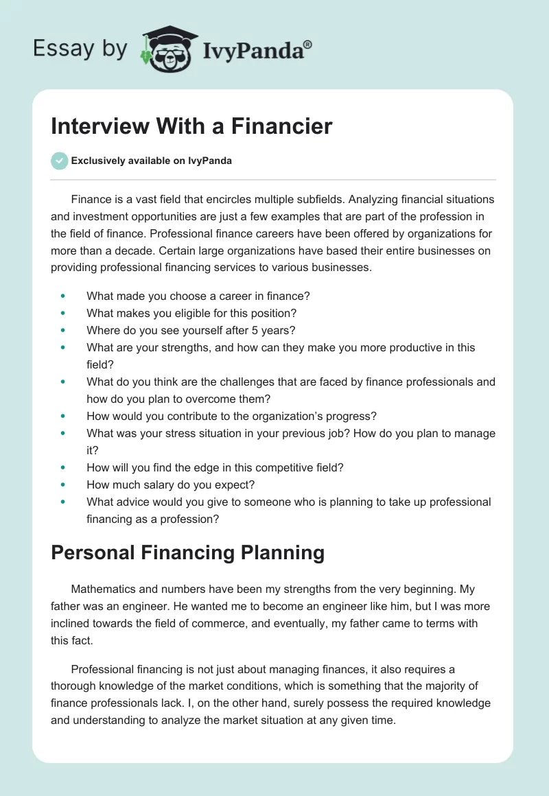 Interview With a Financier. Page 1