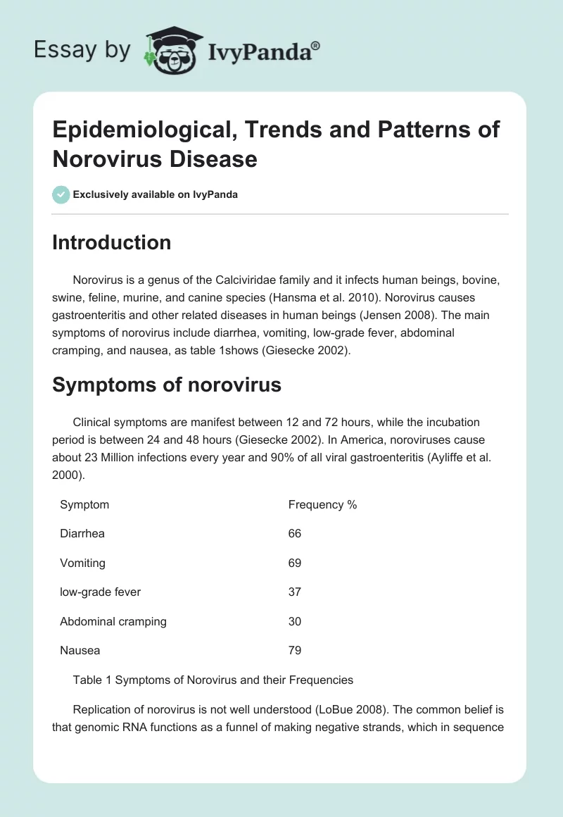 Epidemiological, Trends and Patterns of Norovirus Disease. Page 1