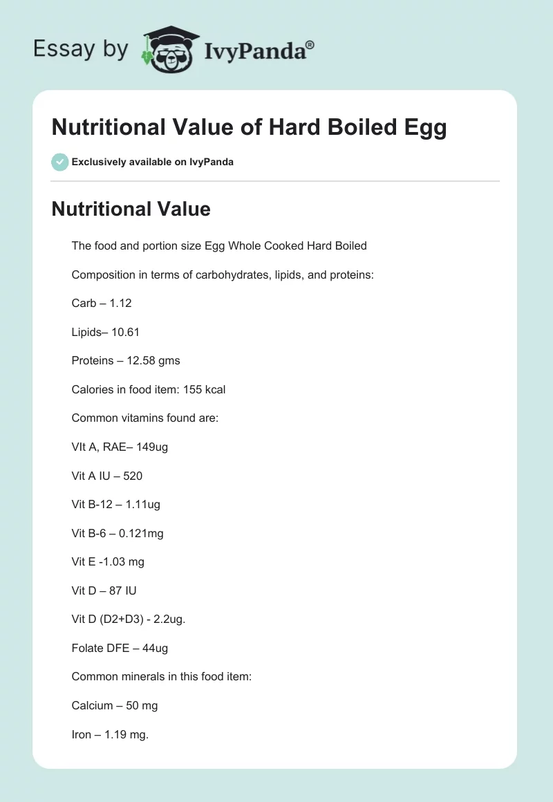 Nutritional Value of Hard Boiled Egg. Page 1