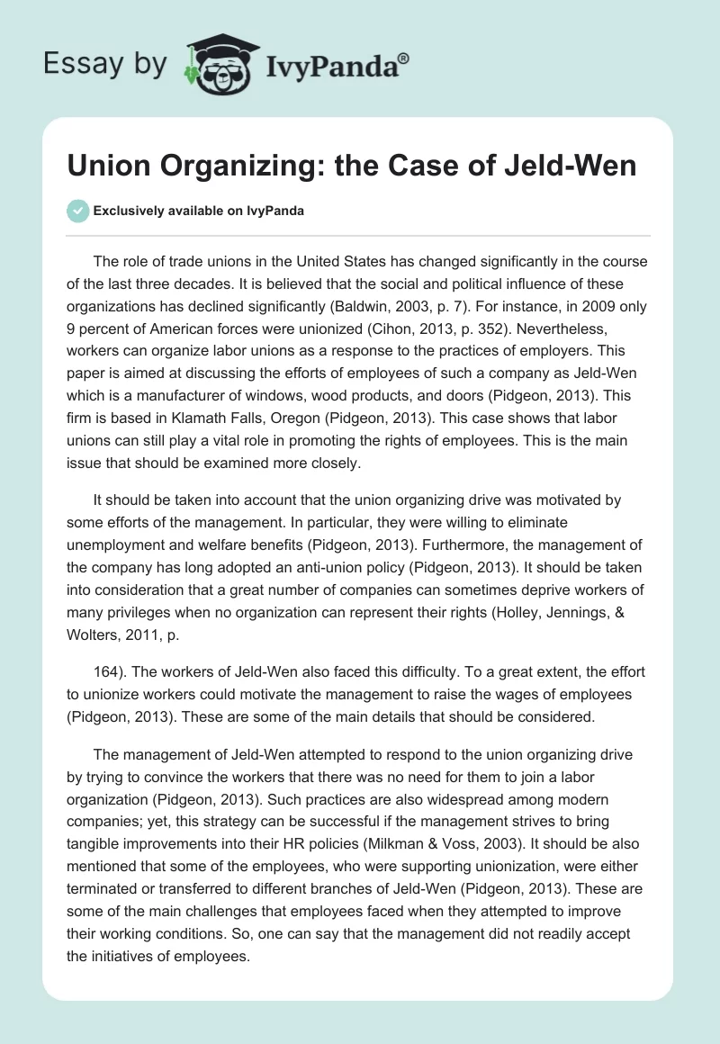 Union Organizing: the Case of Jeld-Wen. Page 1