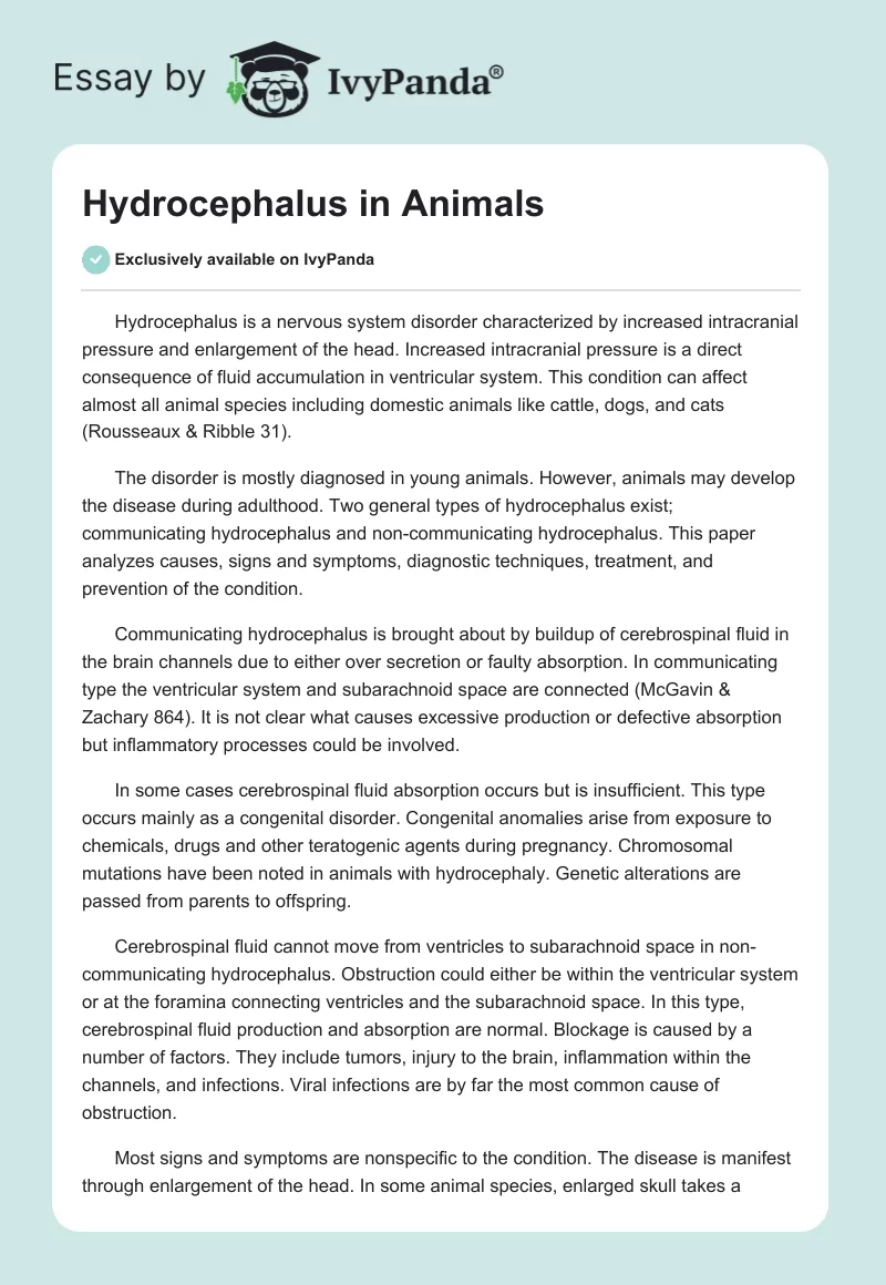 Hydrocephalus in Animals. Page 1