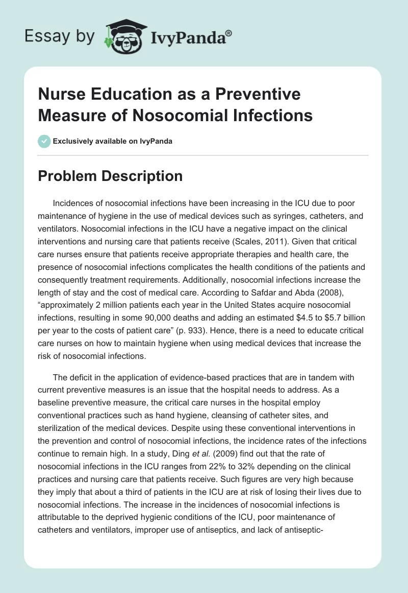 Nurse Education as a Preventive Measure of Nosocomial Infections. Page 1