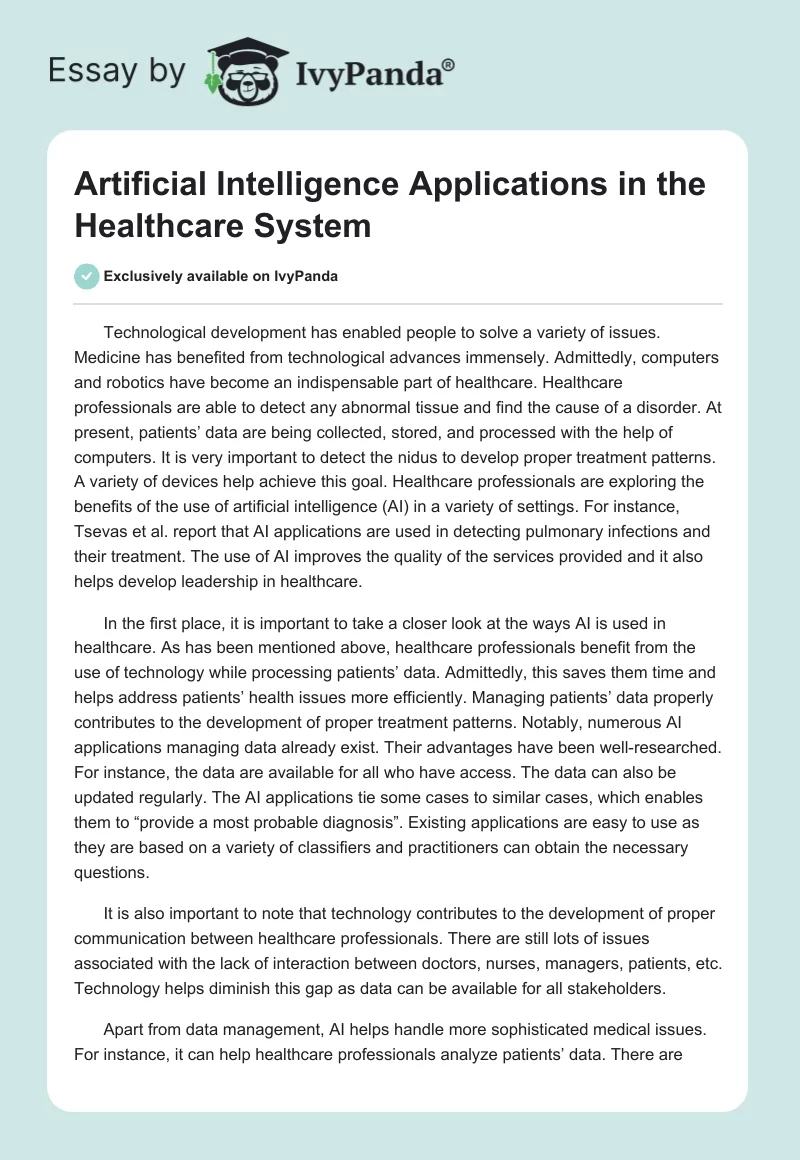 Artificial Intelligence Applications in the Healthcare System. Page 1