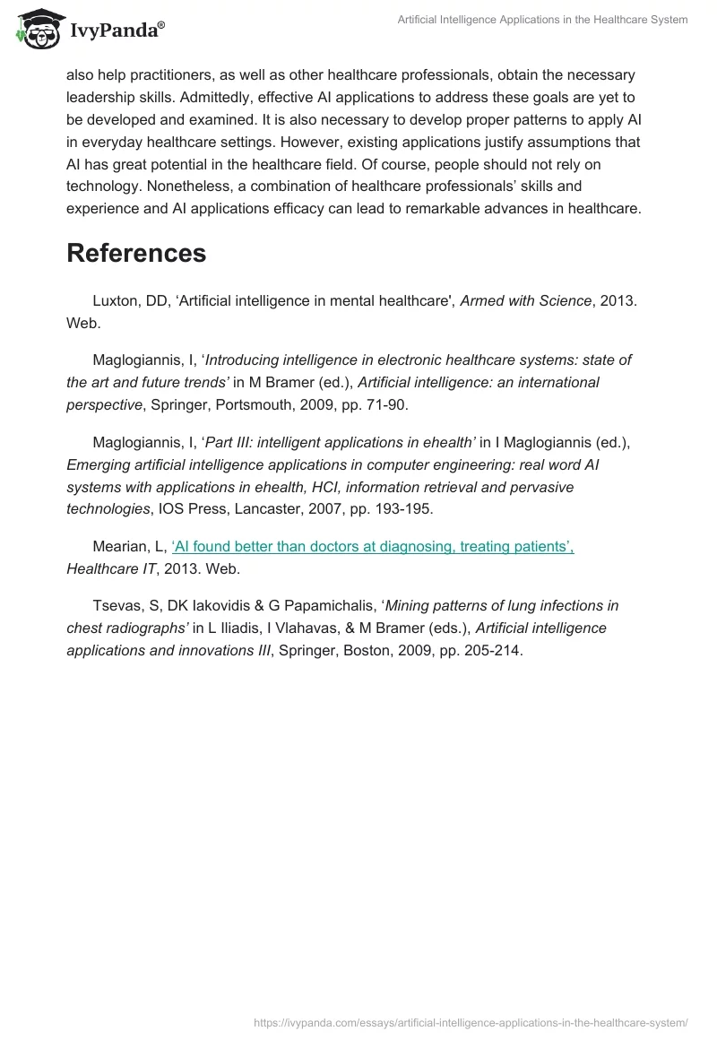 Artificial Intelligence Applications in the Healthcare System. Page 4