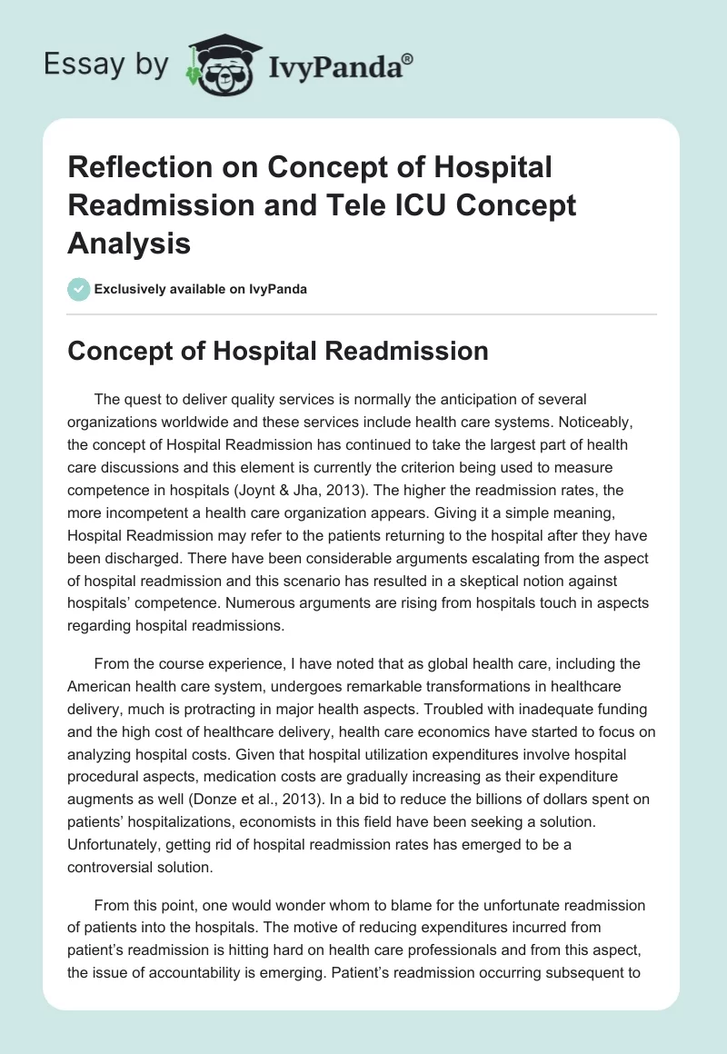 Reflection on "Concept of Hospital Readmission" and "Tele ICU Concept Analysis". Page 1