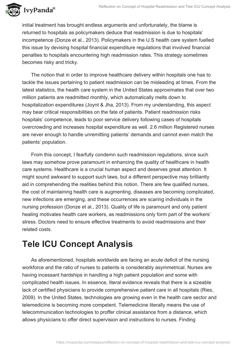 Reflection on "Concept of Hospital Readmission" and "Tele ICU Concept Analysis". Page 2