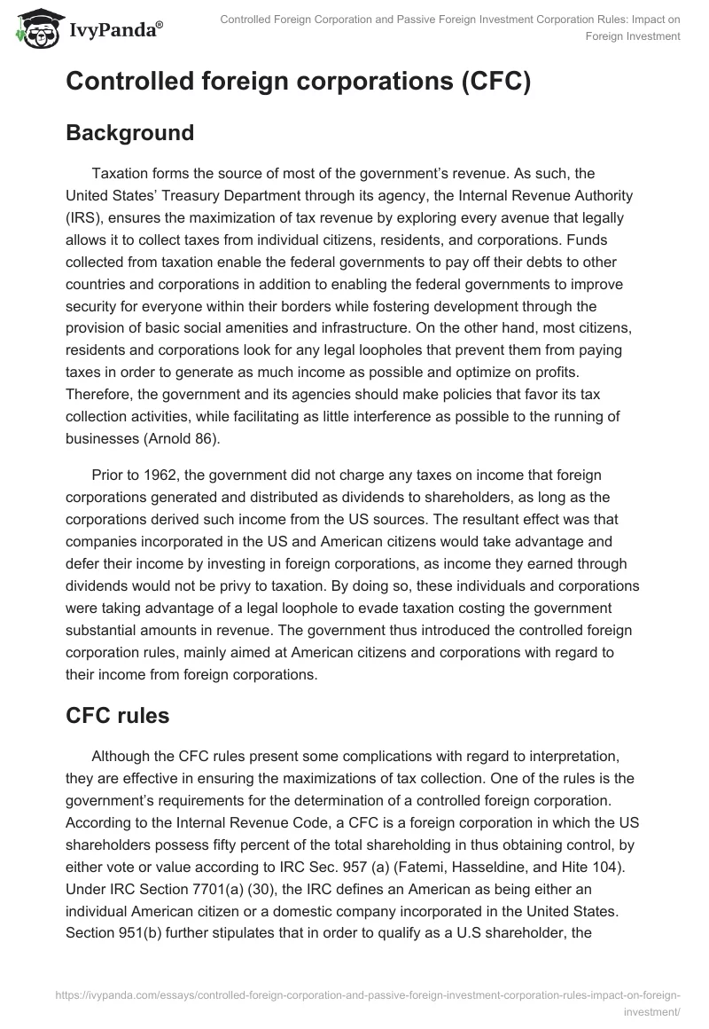 Controlled Foreign Corporation and Passive Foreign Investment Corporation Rules: Impact on Foreign Investment. Page 2