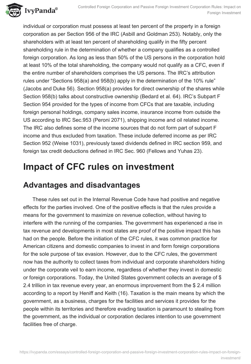 Controlled Foreign Corporation and Passive Foreign Investment Corporation Rules: Impact on Foreign Investment. Page 3