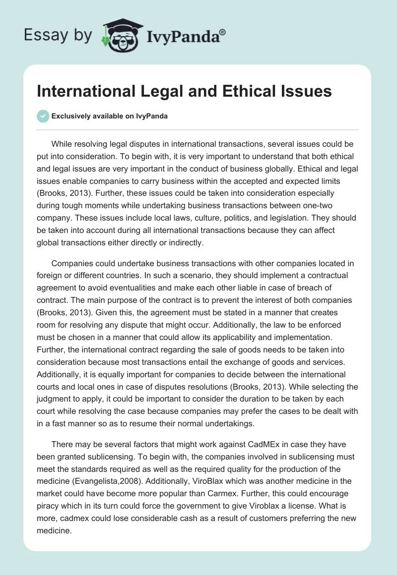 International Legal and Ethical Issues. Page 1