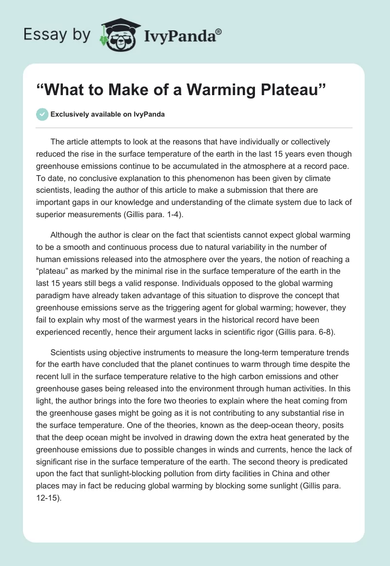 “What to Make of a Warming Plateau”. Page 1