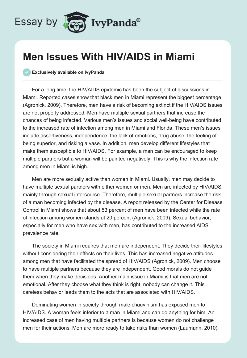 Men Issues With HIV/AIDS in Miami. Page 1