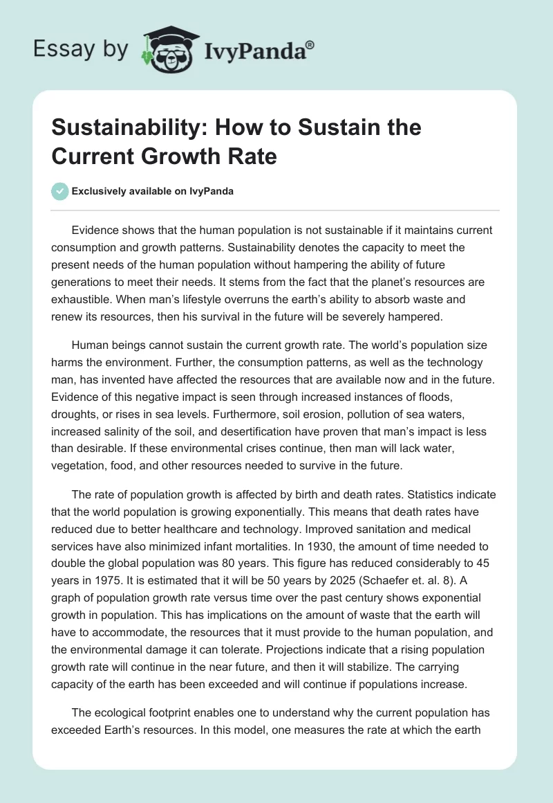 Sustainability: How to Sustain the Current Growth Rate. Page 1