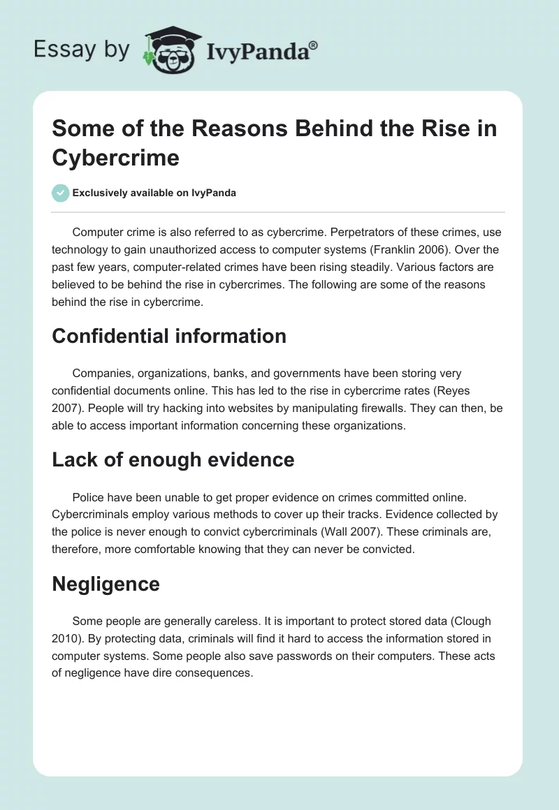 Some of the Reasons Behind the Rise in Cybercrime. Page 1