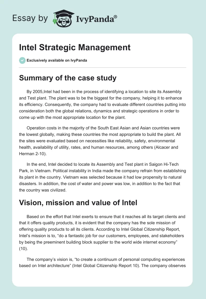 Intel Strategic Management. Page 1