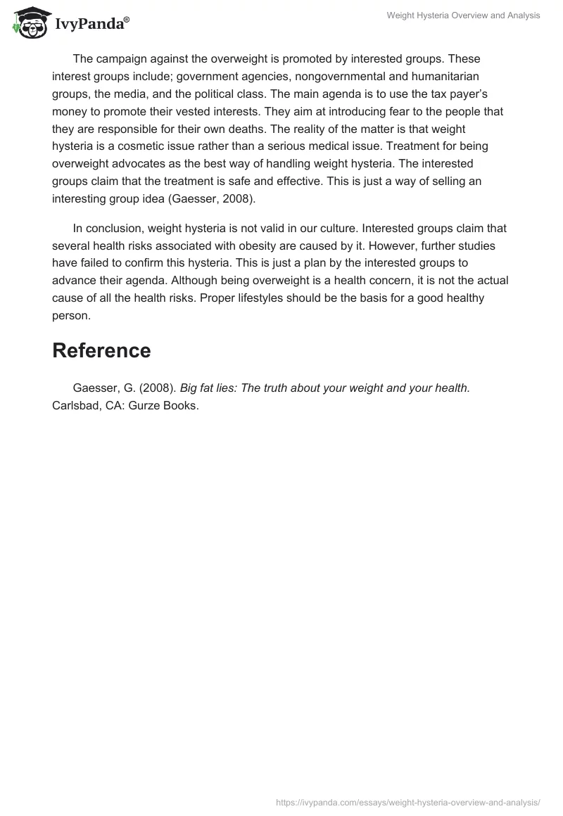 Weight Hysteria Overview and Analysis. Page 2
