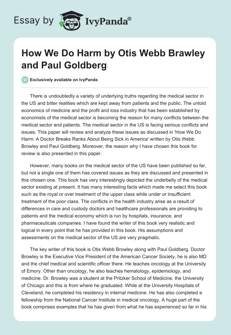 "How We Do Harm" by Otis Webb Brawley and Paul Goldberg. Page 1
