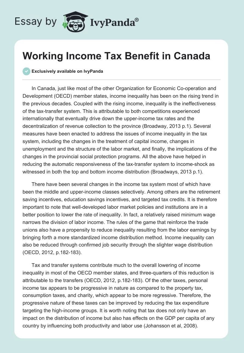 Working Income Tax Benefit in Canada. Page 1