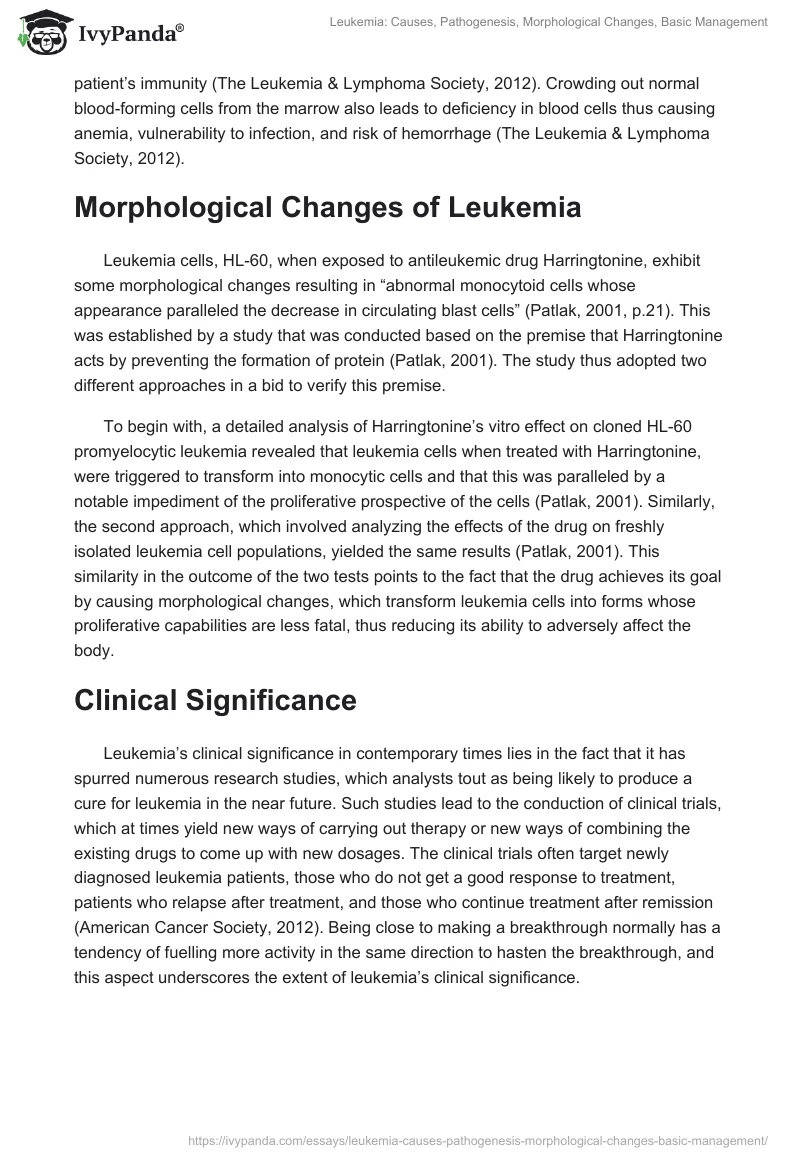 Leukemia: Causes, Pathogenesis, Morphological Changes, Basic Management. Page 3