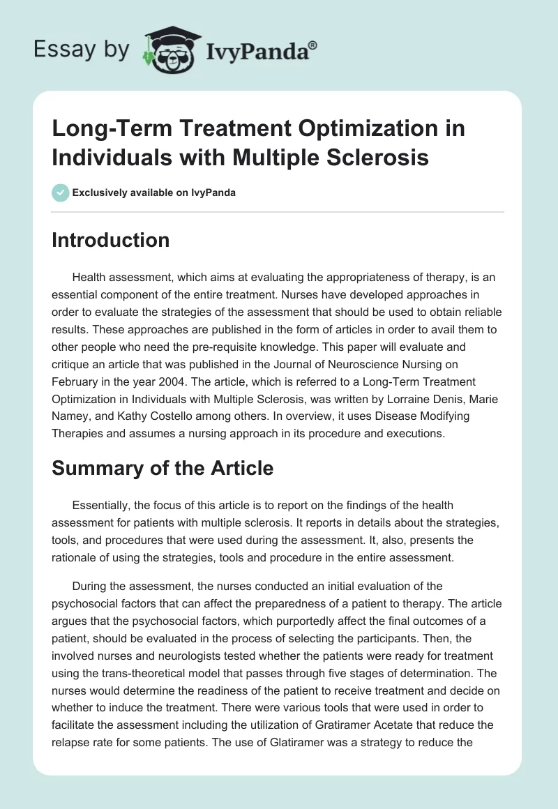 Long-Term Treatment Optimization in Individuals with Multiple Sclerosis. Page 1