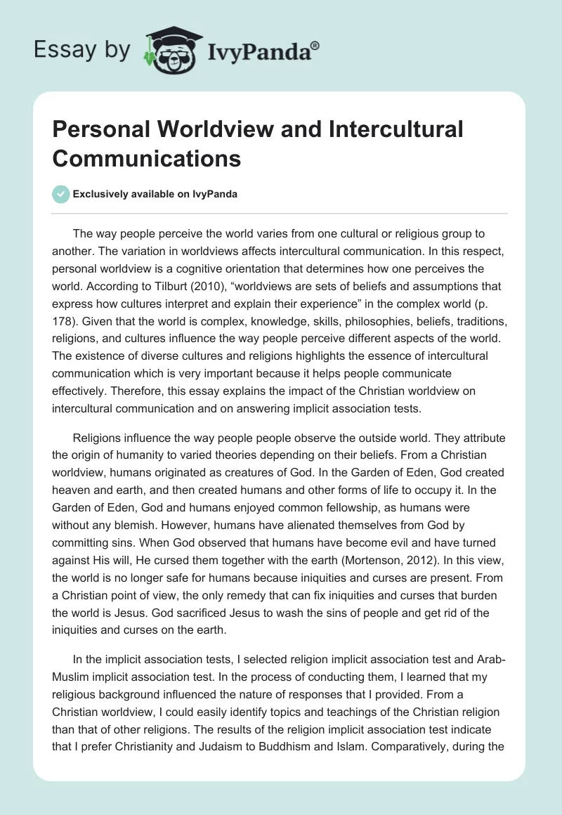 Personal Worldview and Intercultural Communications. Page 1
