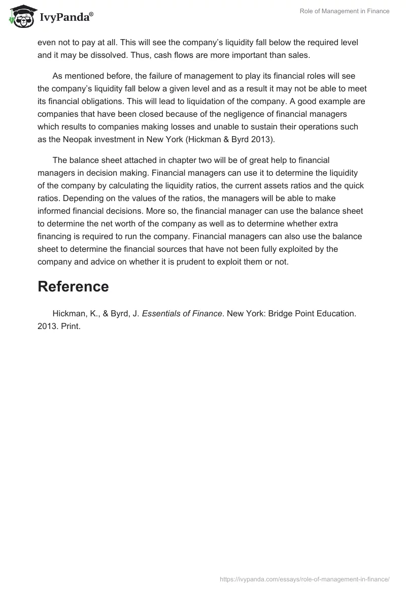 Role of Management in Finance. Page 2