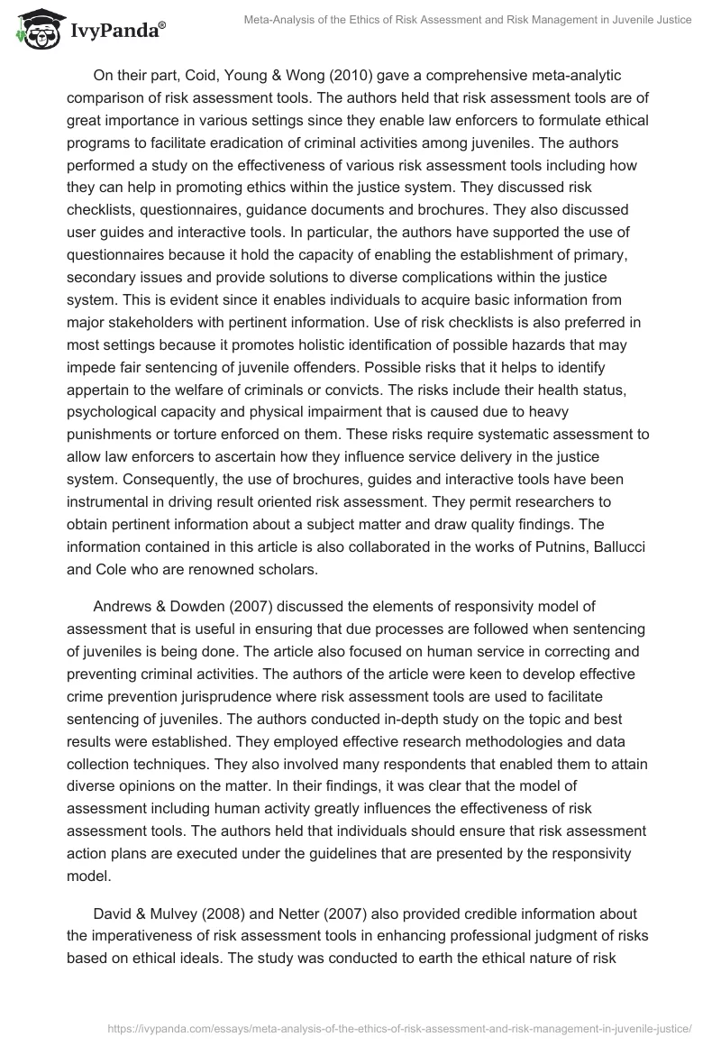 Meta-Analysis of the Ethics of Risk Assessment and Risk Management in Juvenile Justice. Page 5