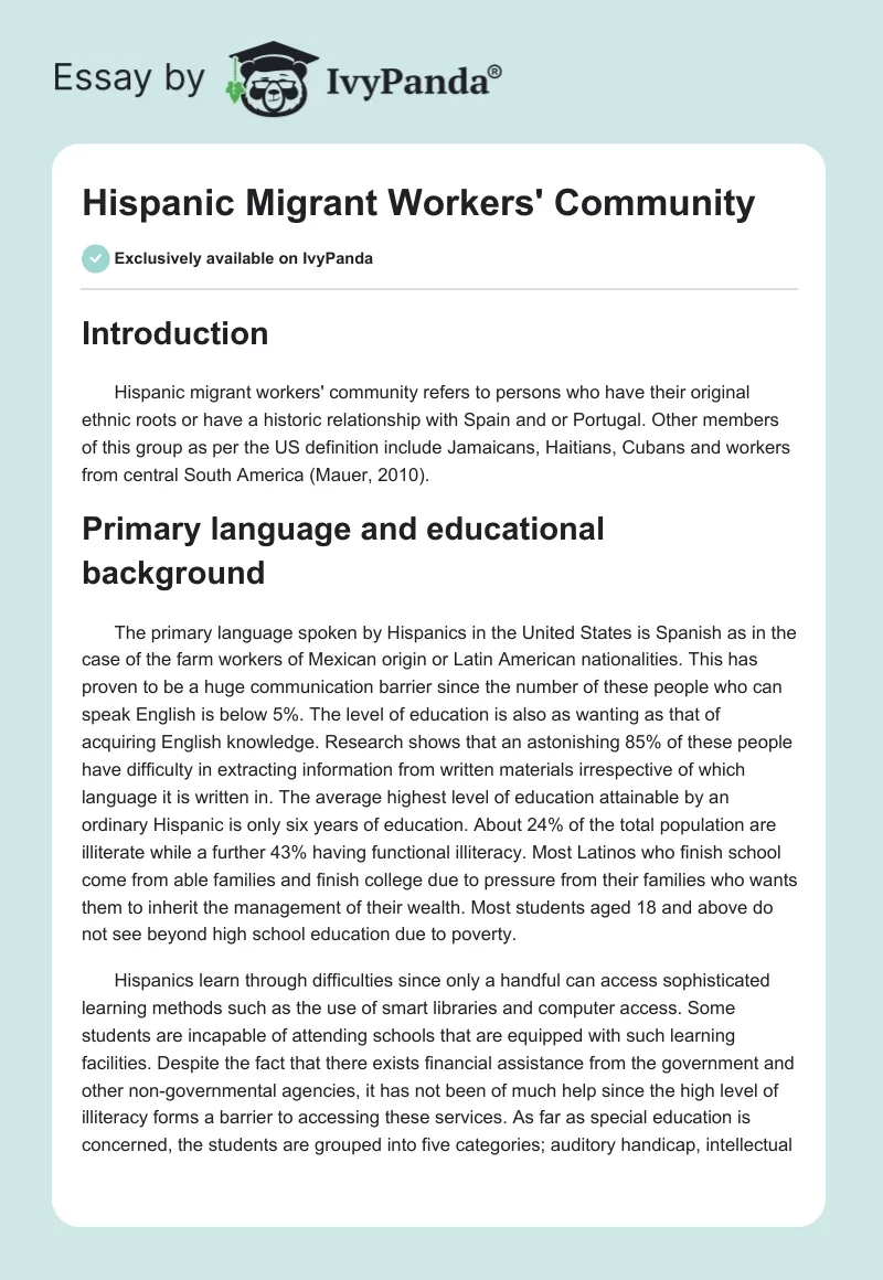 Hispanic Migrant Workers' Community. Page 1