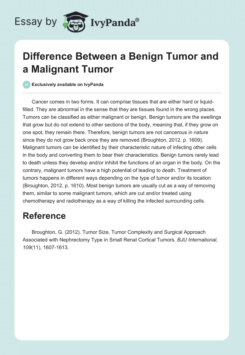 Difference Between a Benign Tumor and a Malignant Tumor. Page 1