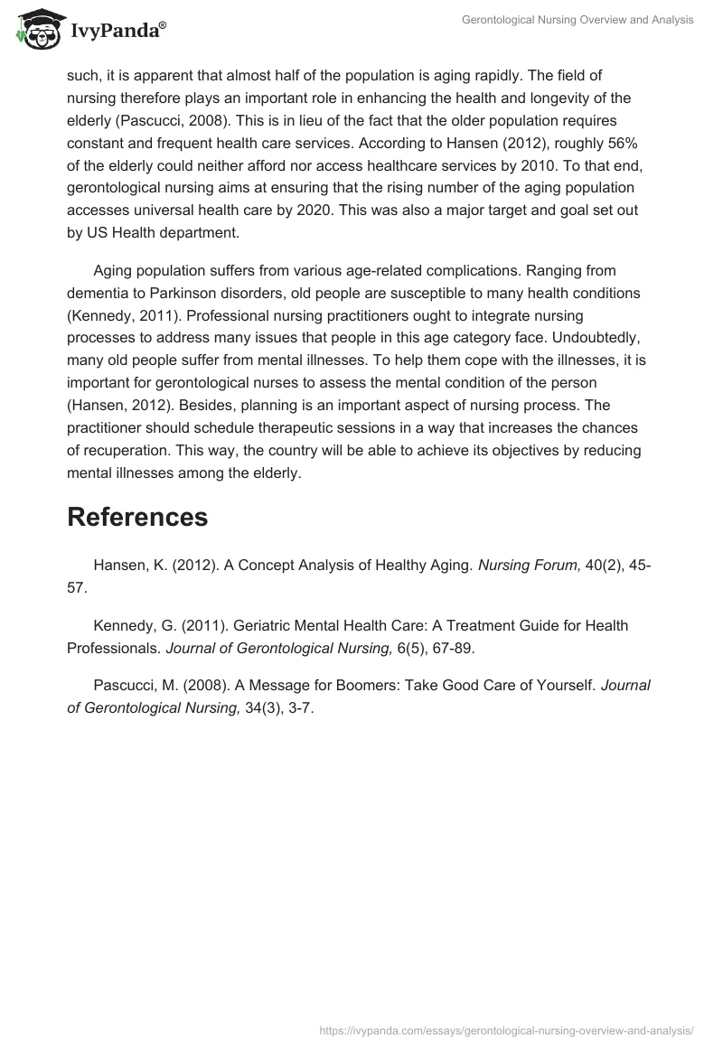 Gerontological Nursing Overview and Analysis. Page 2
