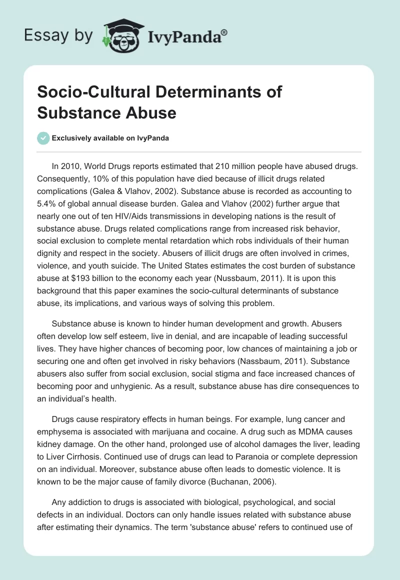 Socio-Cultural Determinants of Substance Abuse. Page 1