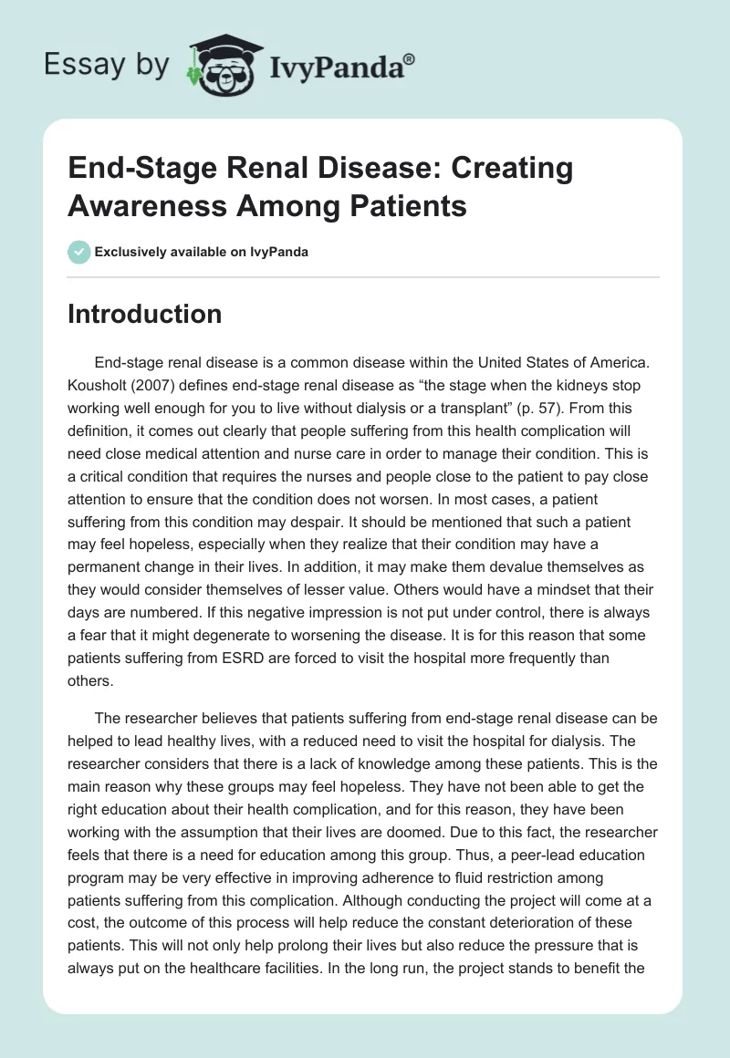 End-Stage Renal Disease: Creating Awareness Among Patients. Page 1