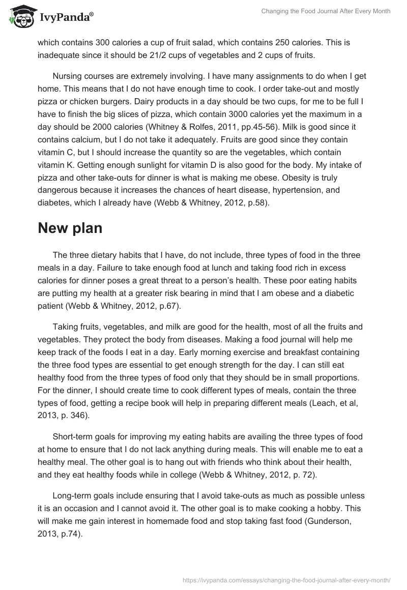 Changing the Food Journal After Every Month. Page 2
