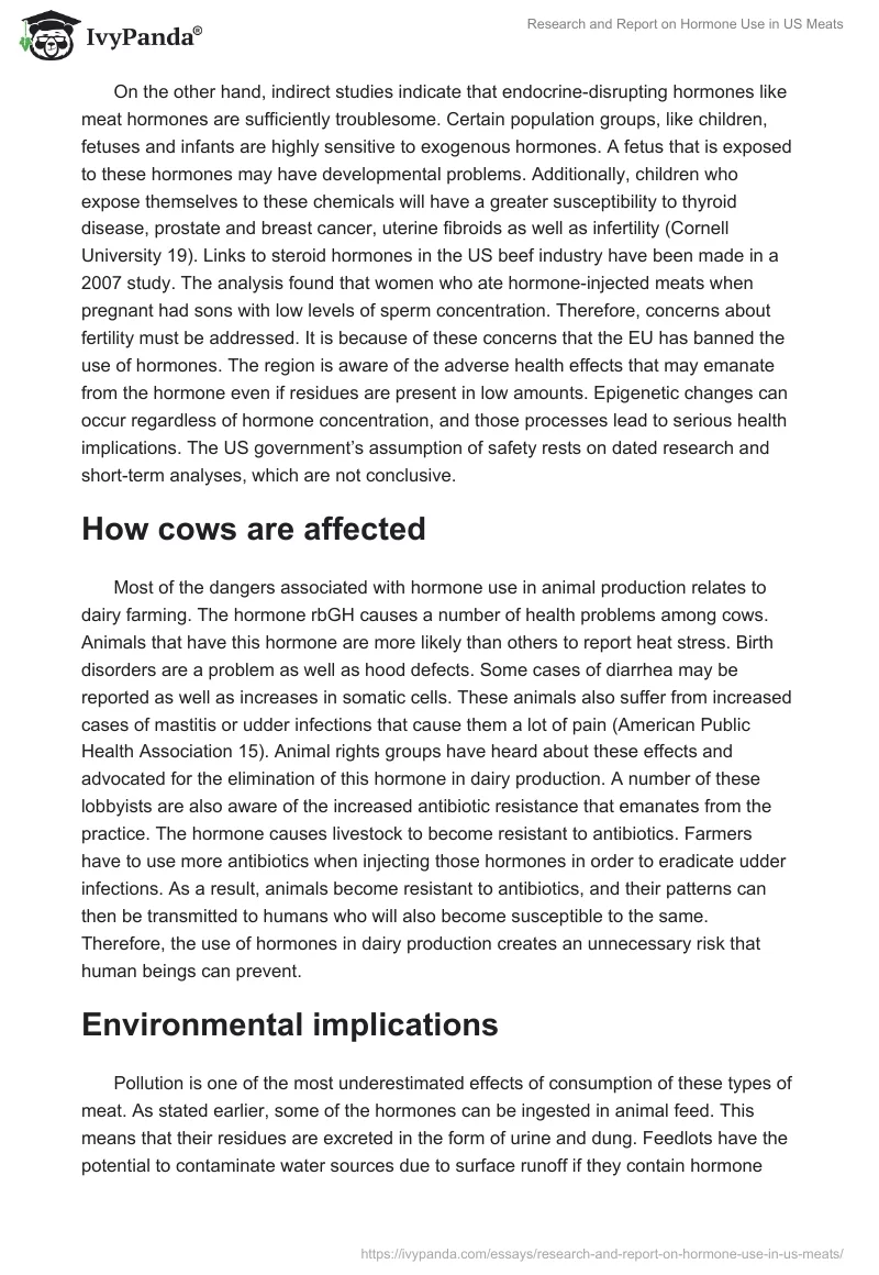 Research and Report on Hormone Use in US Meats. Page 3