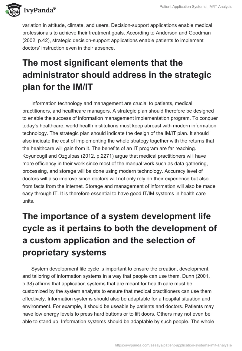 Patient Application Systems: IM/IT Analysis. Page 3