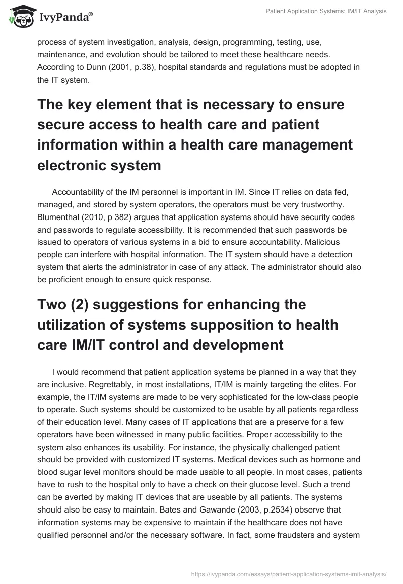 Patient Application Systems: IM/IT Analysis. Page 4