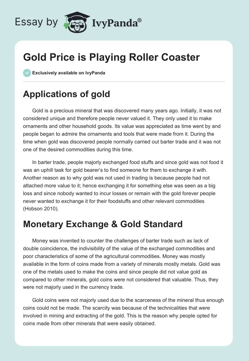 Gold Price is Playing Roller Coaster. Page 1