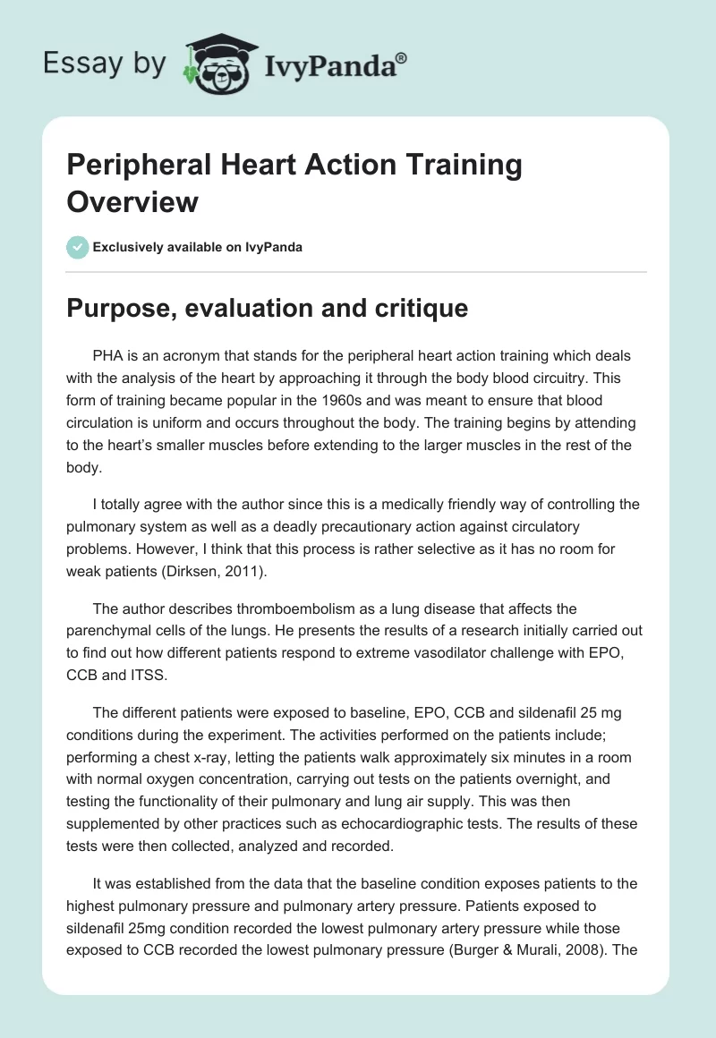 Peripheral Heart Action Training Overview. Page 1