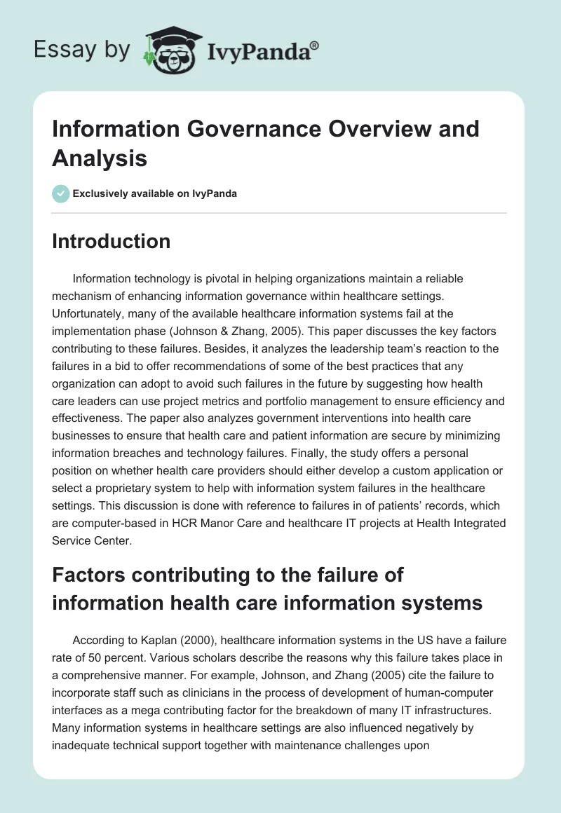 Information Governance Overview and Analysis. Page 1
